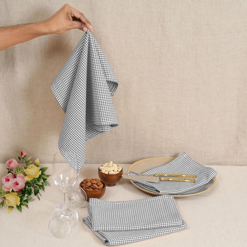 Native Fab 100 Cotton Cloth Napkins 18x18 inches Houndstooth Dinner Napkins Set of 12 Soft Breathable Absorbent Machine Washable Cloth Napkins Grey - Image 3