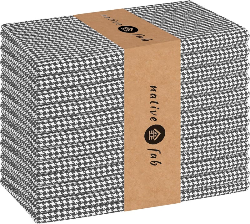 Native Fab 100 Cotton Cloth Napkins 18x18 inches Houndstooth Dinner Napkins Set of 12 Soft Breathable Absorbent Machine Washable Cloth Napkins Grey - Image 1