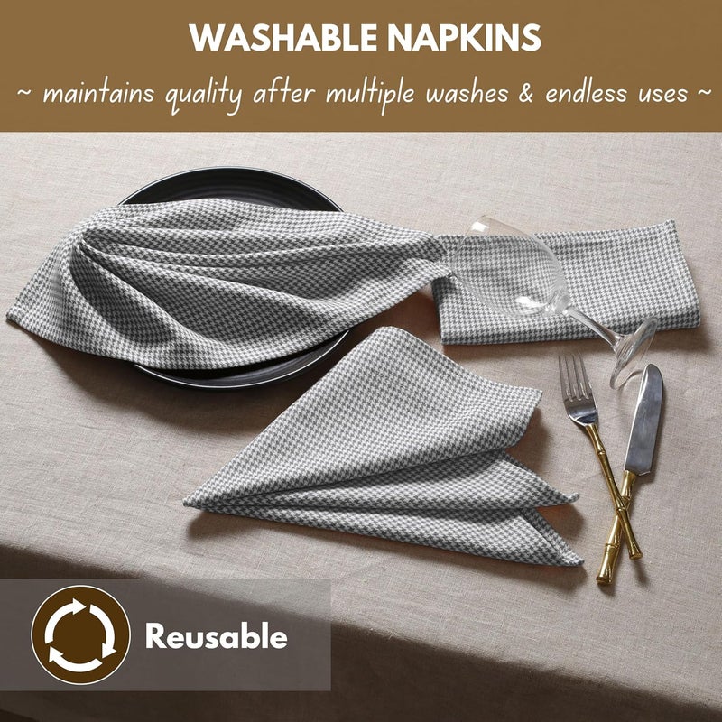 Native Fab 100 Cotton Cloth Napkins 18x18 inches Houndstooth Dinner Napkins Set of 12 Soft Breathable Absorbent Machine Washable Cloth Napkins Grey - Image 5
