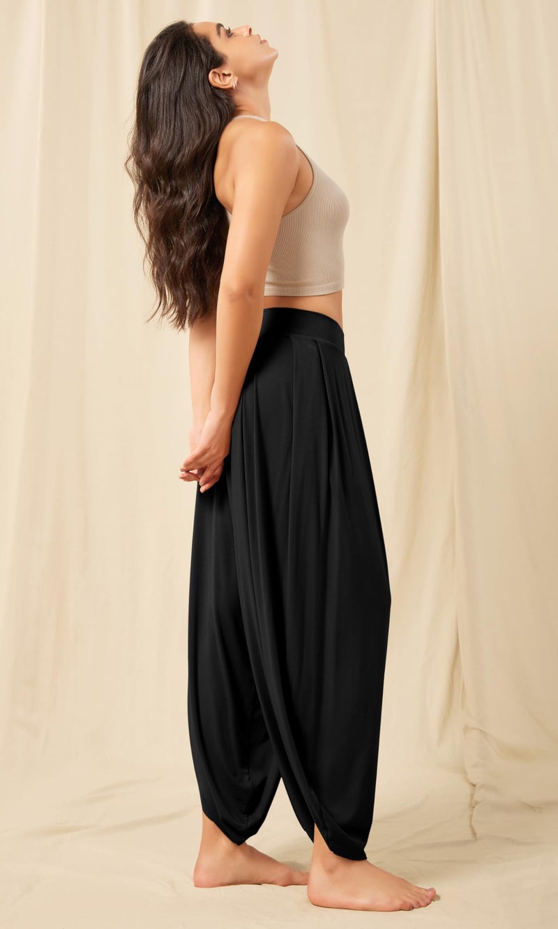 ODODOS Women's Wide Leg Pants with Pockets Lightweight Loose Draped Casual Palazzo Lounge Pajama Harem Pants, Black, Medium - Image 4