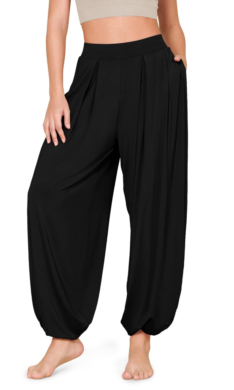 ODODOS Women's Wide Leg Pants with Pockets Lightweight Loose Draped Casual Palazzo Lounge Pajama Harem Pants, Black, Medium - Image 1