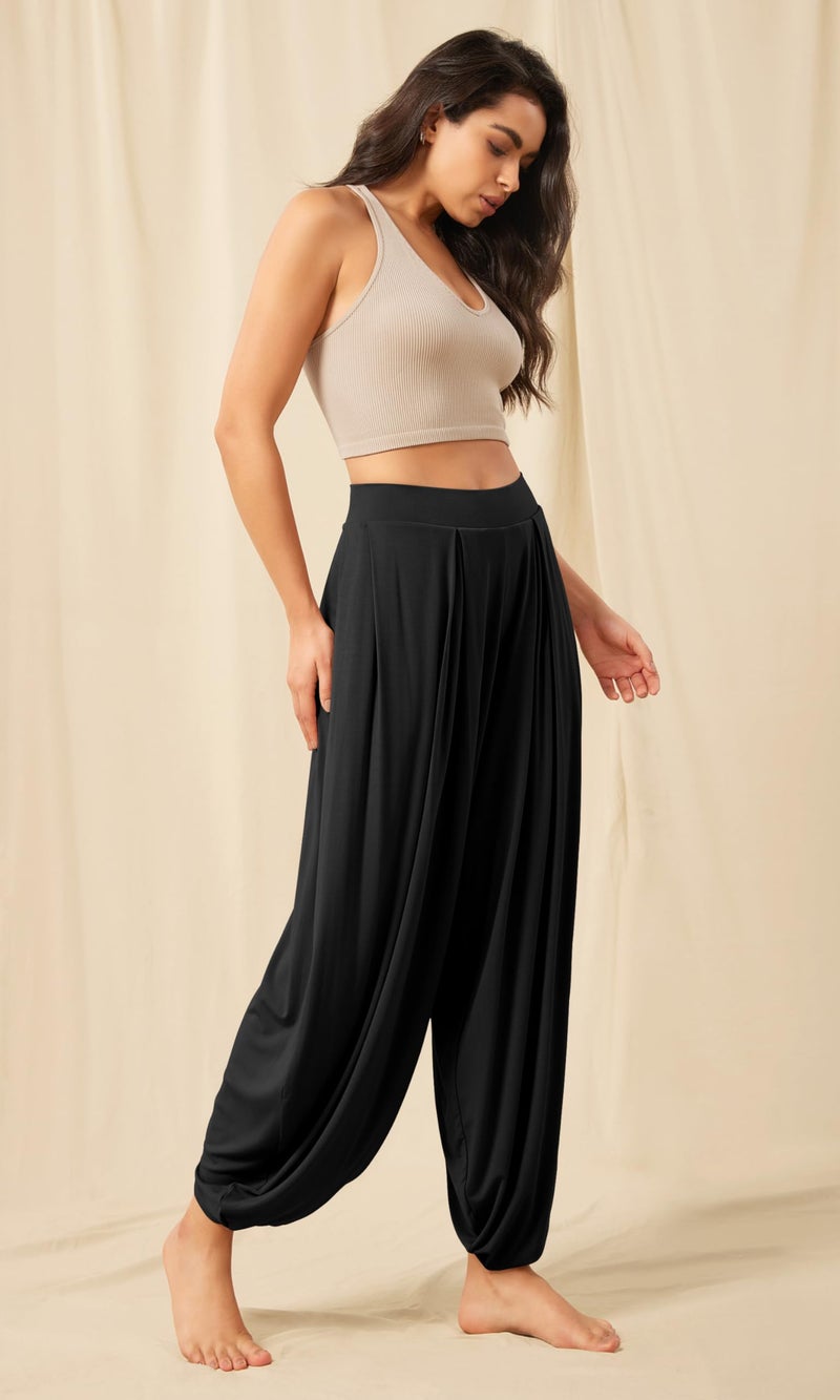 ODODOS Women's Wide Leg Pants with Pockets Lightweight Loose Draped Casual Palazzo Lounge Pajama Harem Pants, Black, Medium - Image 3