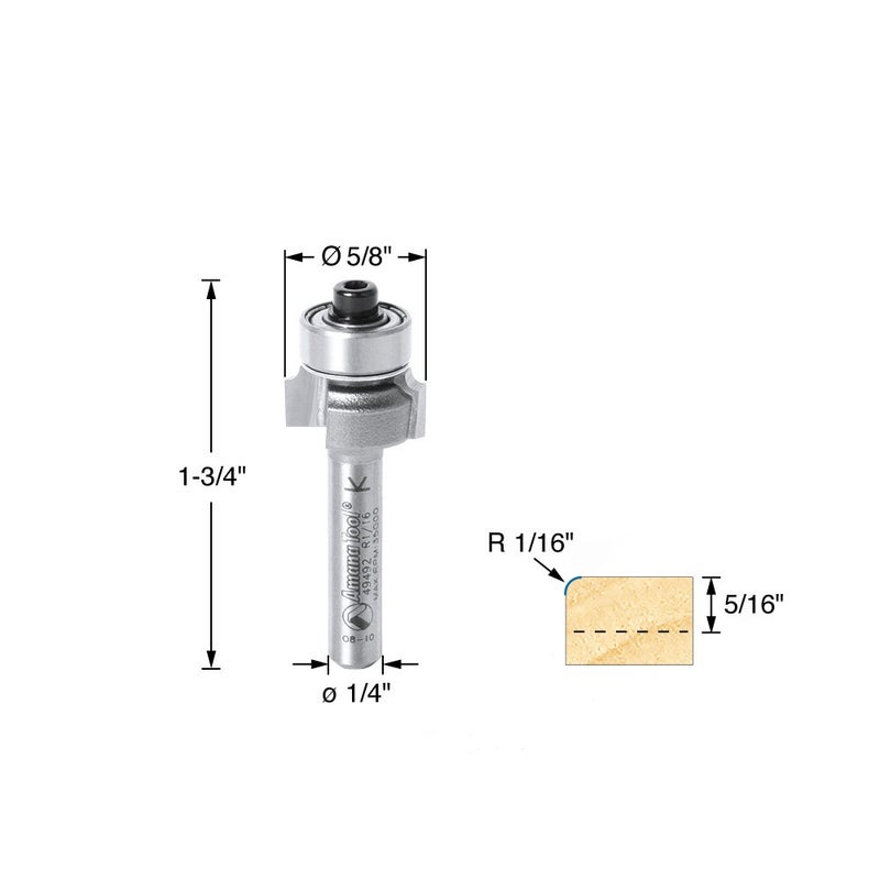 Amana Tool - 49493 - 49492 Carbide Tipped Corner Round 1/16 Radius x 5/8 Dia x 5/16 x 1/4" Sha - Image 2