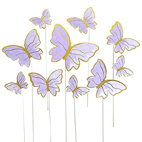 N.C Purple Butterfly Cake Toppers, 11pcs Butterfly Cupcake Toppers Happy Birthday Metal Gold Happy Birthday Cake Topper for Girls Women's Cake Party Decorations - Image 4