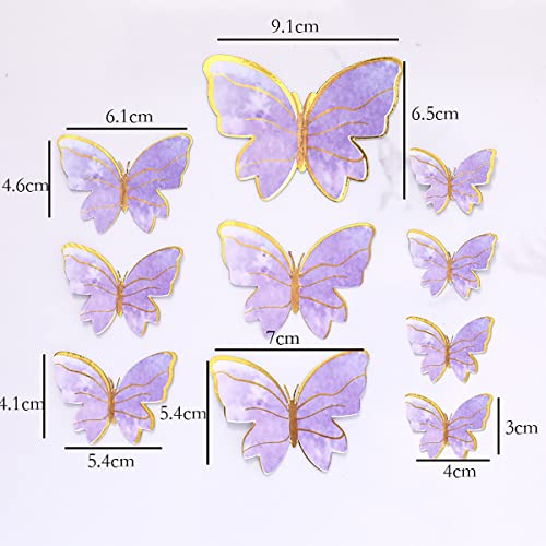 N.C Purple Butterfly Cake Toppers, 11pcs Butterfly Cupcake Toppers Happy Birthday Metal Gold Happy Birthday Cake Topper for Girls Women's Cake Party Decorations - Image 2