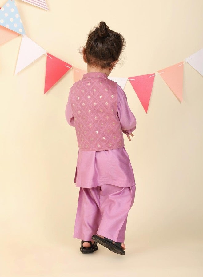 Fabindia Purple Viscose Blend 3Pc Kurta Set - Image 3