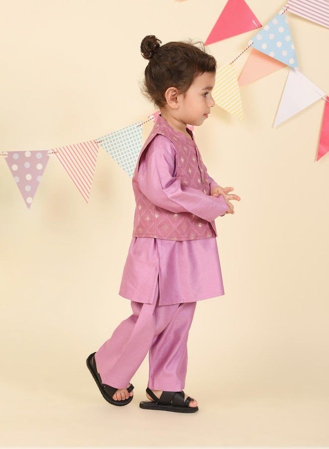 Fabindia Purple Viscose Blend 3Pc Kurta Set - Image 2