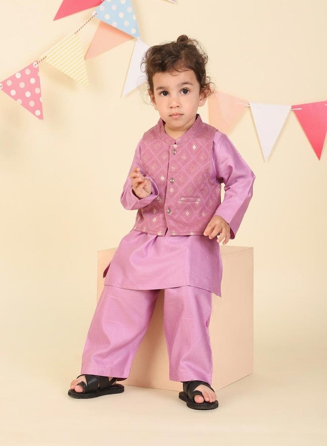 Fabindia Purple Viscose Blend 3Pc Kurta Set - Image 4