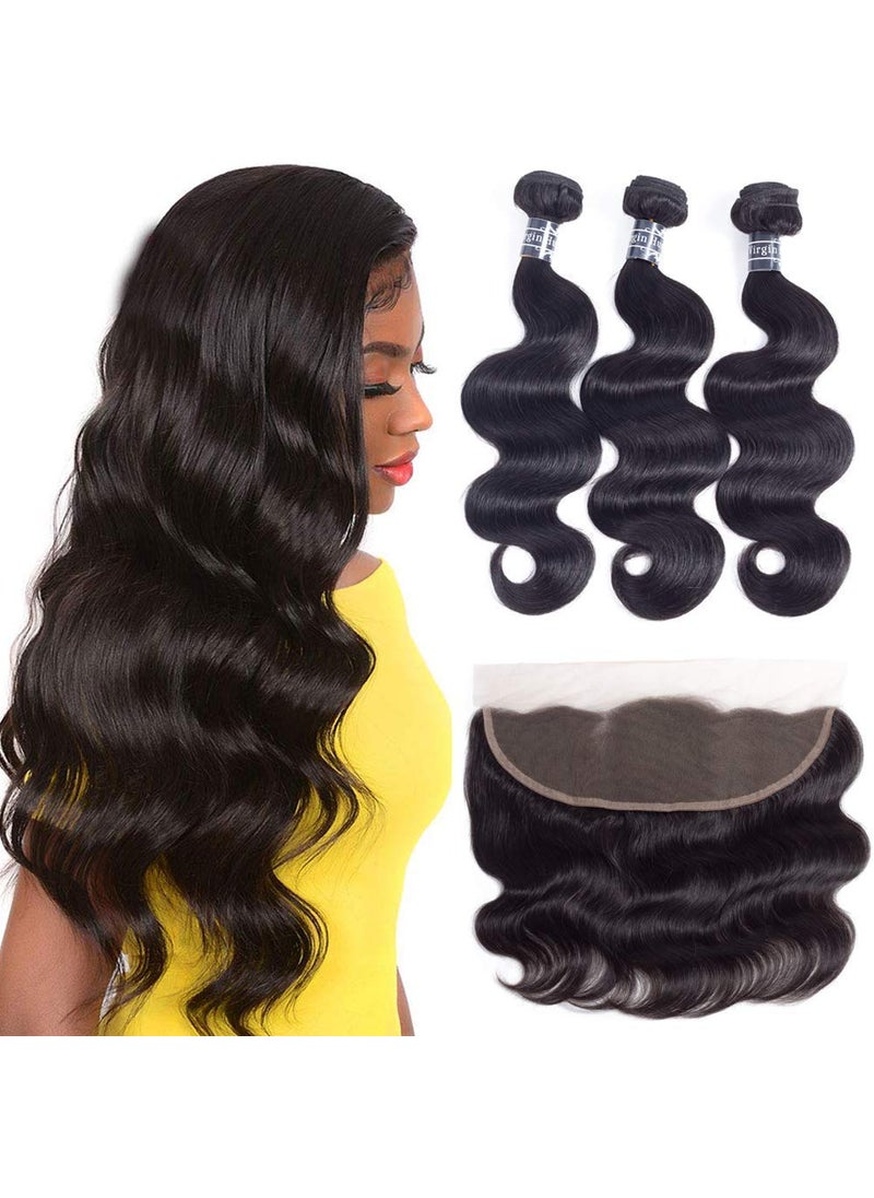 Amella Amella Hair 8A Unprocessed Brazilian Human Hair Bundles With Frontal Closure 16 18 2016FrontalNatural Black Brazilian Body Wave With 13x4 Lace Frontal Closure Pre Plucked 