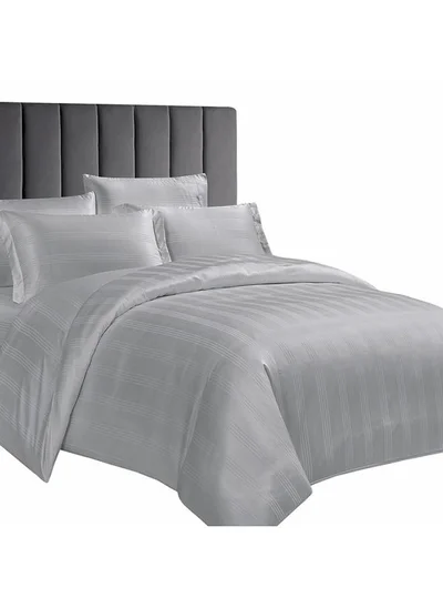 Donetella 7 Piece King Size Italian Jacquard Luxurious Hotel Style Comforter Variegated Stripes with Removable Filler Grey