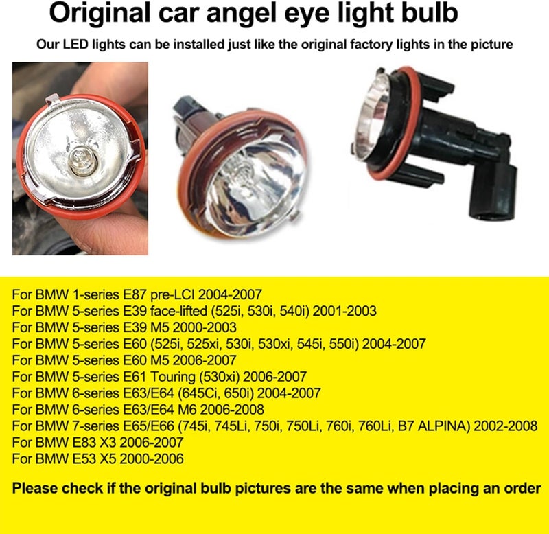 APMAT E39 LED Angel Eyes Ring Halo Bulbs E53 Marker Lights Compatible for BMW 1 5 6 7 Series X3 X5 (E39 E53 E60 E61 E63 E64 E65 E66 E83 E87), 160W 6000K White Lamps - Image 2
