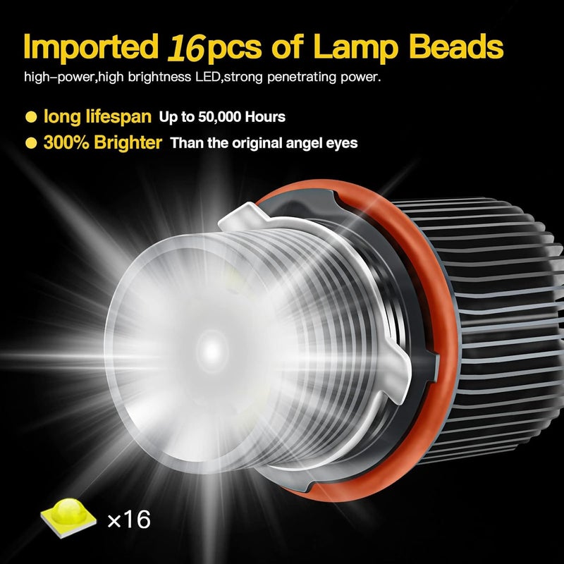 APMAT E39 LED Angel Eyes Ring Halo Bulbs E53 Marker Lights Compatible for BMW 1 5 6 7 Series X3 X5 (E39 E53 E60 E61 E63 E64 E65 E66 E83 E87), 160W 6000K White Lamps - Image 3