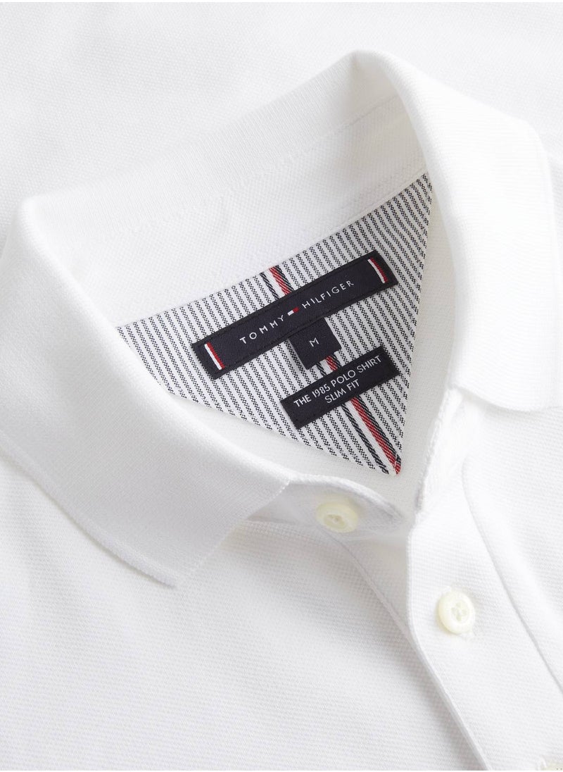 TOMMY HILFIGER Men's 1985 Collection Slim Fit Polo - Cotton, White  - Image 3