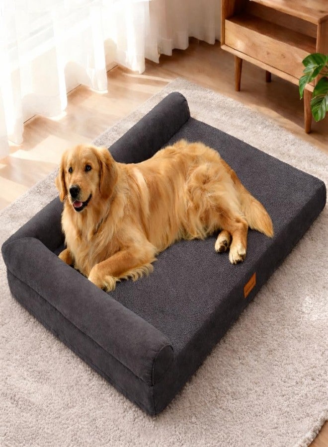 Fristone Dog Bed with Memory Foam, 36x27x3 cm, for Large Breed, Non Skid Bottom, Removable Cover, Lightweight, Black, Square, Plaid