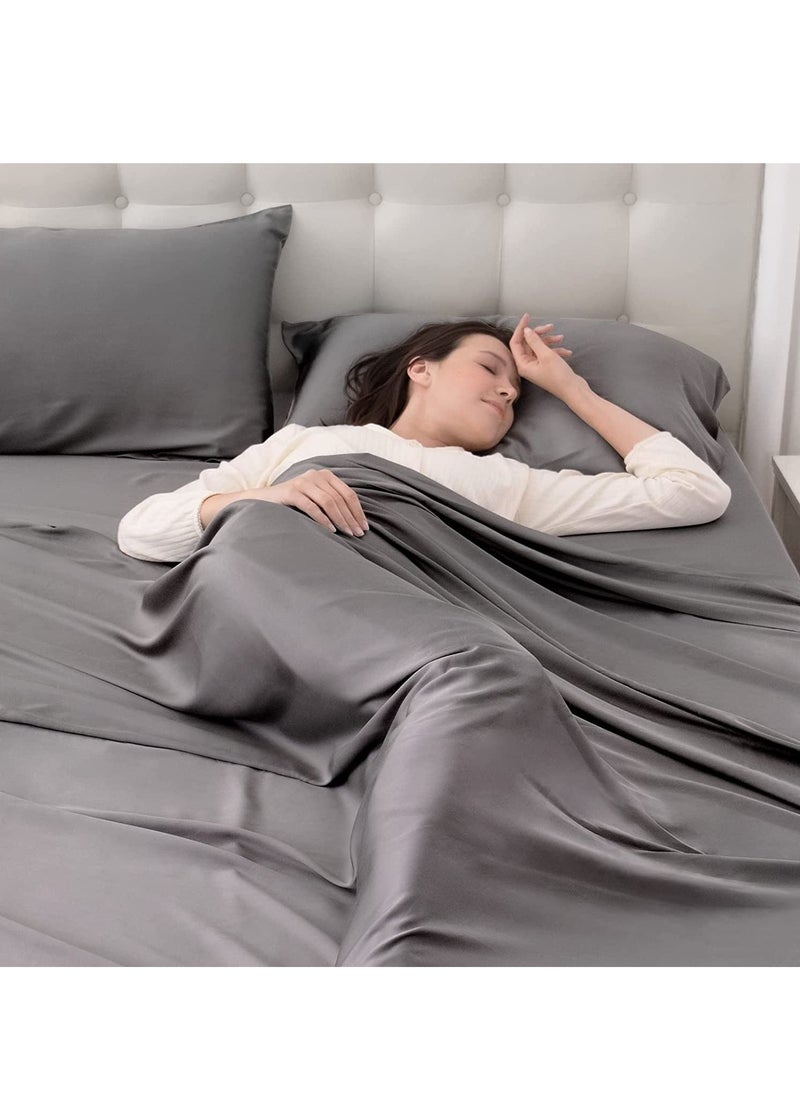 SYOSI - SYOSI 4 Pack Cooling Bed Sheets Set for Night Sweats, 100% Rayon from Bamboo Sheets, Queen Size Luxury Silky Feel Hotel Bedding Queen Size, Dark Grey - Image 1