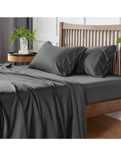 SYOSI 4 Pack Cooling Bed Sheets Set for Night Sweats, 100% Rayon from Bamboo Sheets, Queen Size Luxury Silky Feel Hotel Bedding Queen Size, Dark Grey