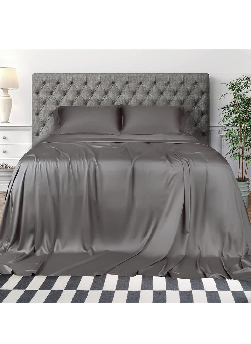 SYOSI - SYOSI 4 Pack Cooling Bed Sheets Set for Night Sweats, 100% Rayon from Bamboo Sheets, Queen Size Luxury Silky Feel Hotel Bedding Queen Size, Dark Grey - Image 1