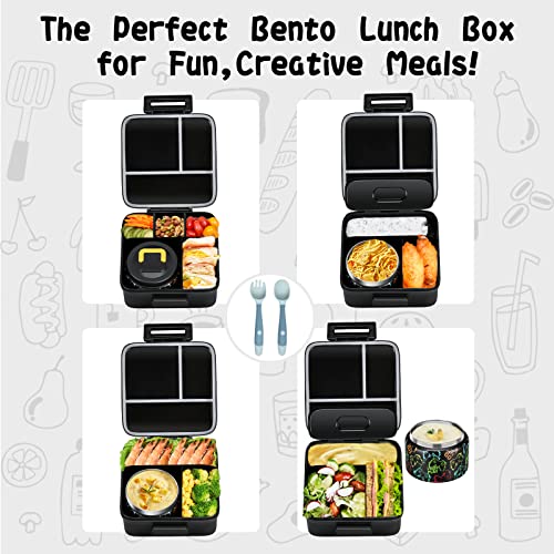 JXXM Bento Lunch Box for Kids With 8oz Soup thermo,Leak-proof Lunch Containers with 5 Compartment,thermo Food Jar and Lunch Bag, Food Containers for School (A-Black(Game Consoley)) - Image 3