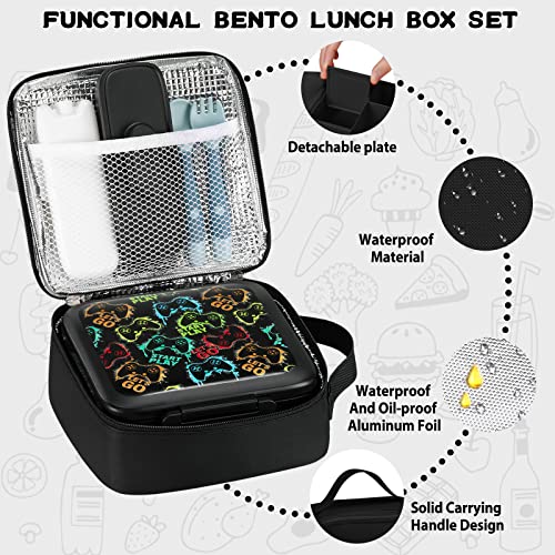 JXXM Bento Lunch Box for Kids With 8oz Soup thermo,Leak-proof Lunch Containers with 5 Compartment,thermo Food Jar and Lunch Bag, Food Containers for School (A-Black(Game Consoley)) - Image 5
