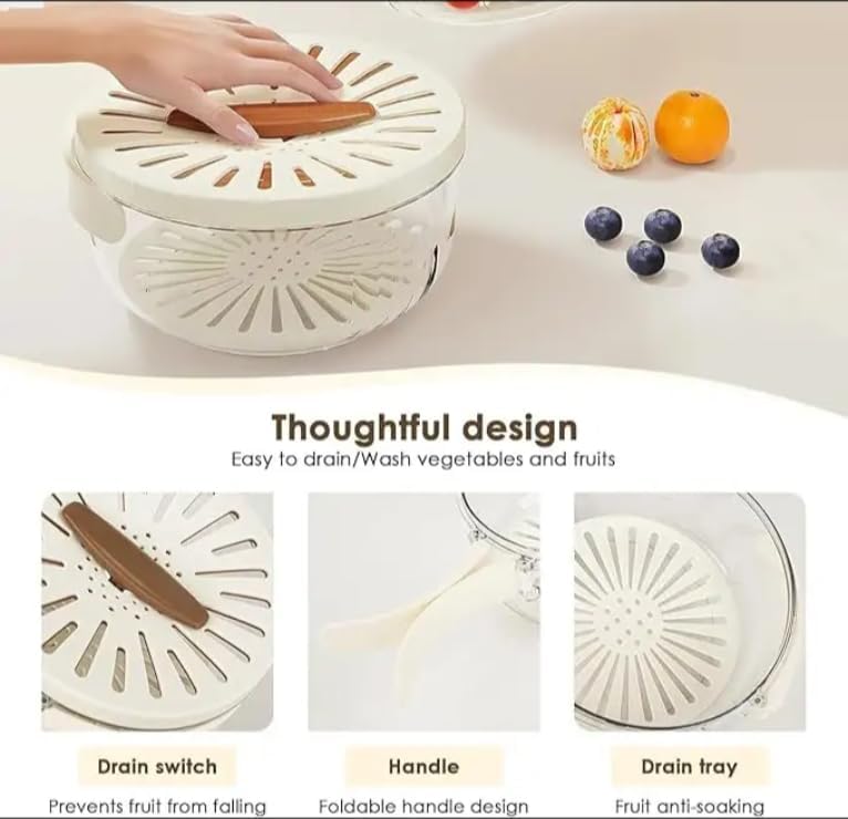 TINKDAS Fruit Draining Basket with Lid 2 in 1 Multifunctional Drain Basket with Handle Portable Food Storage Container for Fridge Outdoor Picnic for Washing Fruit Food Storage Pack of 1 - Image 4