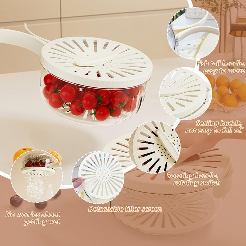 TINKDAS Fruit Draining Basket with Lid 2 in 1 Multifunctional Drain Basket with Handle Portable Food Storage Container for Fridge Outdoor Picnic for Washing Fruit Food Storage Pack of 1 - Image 3