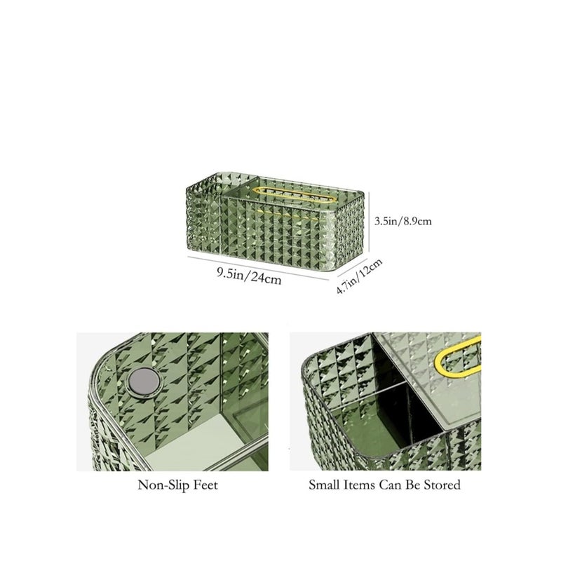 Zikra Tissue Box Holder & Desk Organizer, Exquisite Clear Tissue Box Holders Rectangular, Multifunctional Tissue Box Cover Tissue Paper Box with Storage Box -9.5 * 4.7 * 3.5 Inches(Green) - Image 4