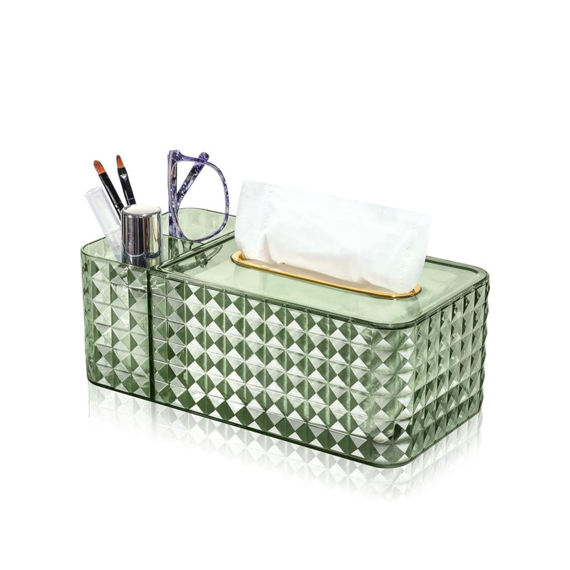 Zikra Tissue Box Holder & Desk Organizer, Exquisite Clear Tissue Box Holders Rectangular, Multifunctional Tissue Box Cover Tissue Paper Box with Storage Box -9.5 * 4.7 * 3.5 Inches(Green) - Image 1