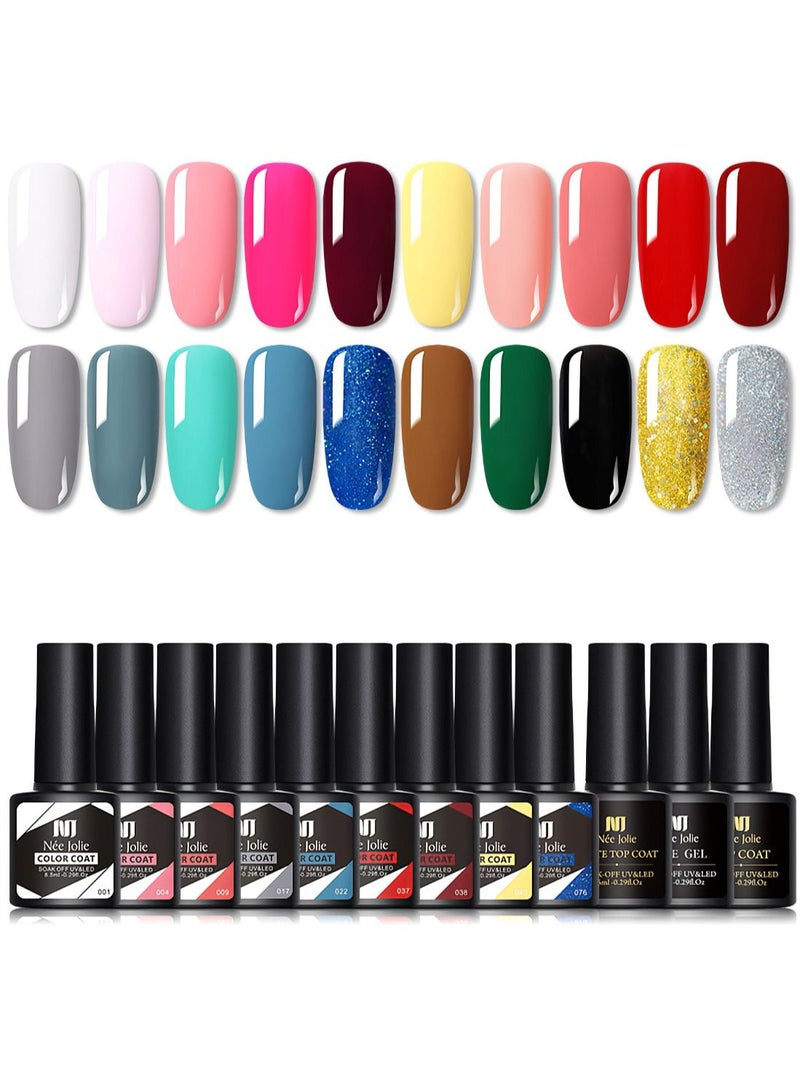 23Pcs Gel Nail Polish Set with 20 Colors Gel Nail and Base Gel Top Coat Matte Top Coat for Nail Art Salon for Women - Image 1