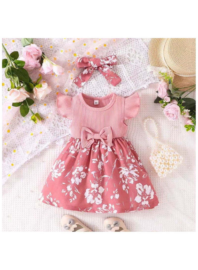 Baby Girl Frock Casual Dress with Headband Newborn Outfit Kids Frock - Image 1