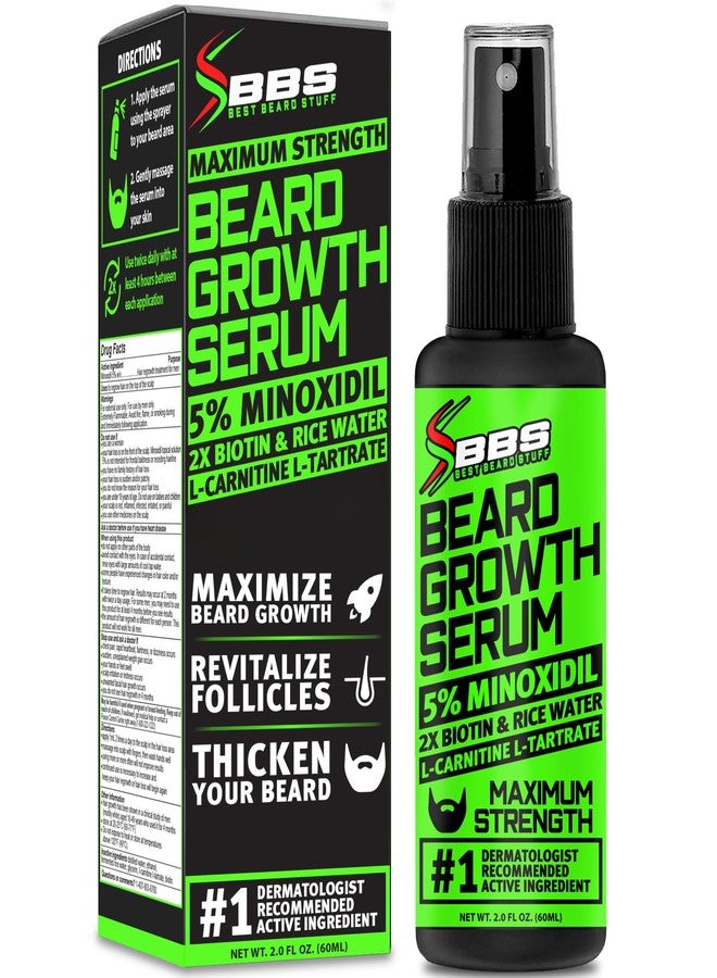 BBS BEST BEARD STUFF Minoxidil for Beard Growth – 5% Serum with 2X Biotin & Rice Water, Promotes Thicker, Fuller Facial Hair, Ideal for Patchy Areas, Revitalizes Follicles - Image 1