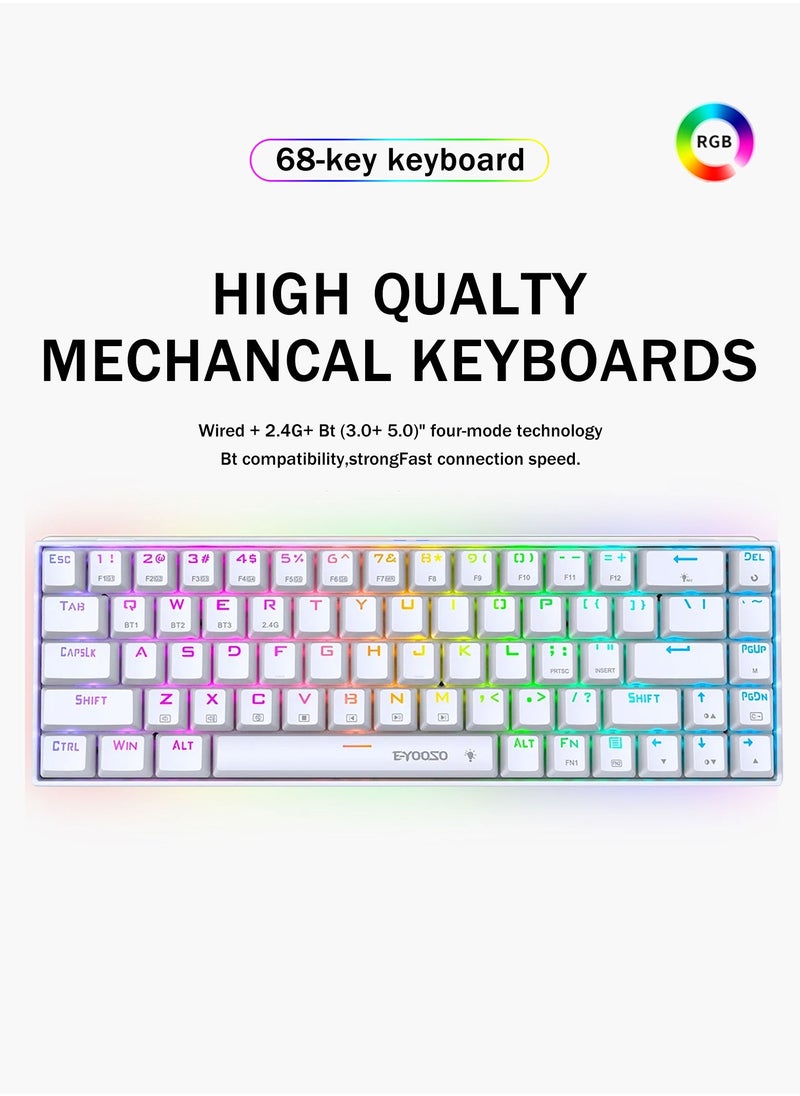 E-YOOSO - Z686 Wireless 65% Mechanical Gaming Keyboard, 68-Key RGB Backlit with Clicky Blue Switches, Bluetooth/2.4G/USB Wired, Triple Mode Compatibility for Windows/Mac OS/iOS/Android/PS4 – Ideal for Home, Office, and Gaming - Image 1