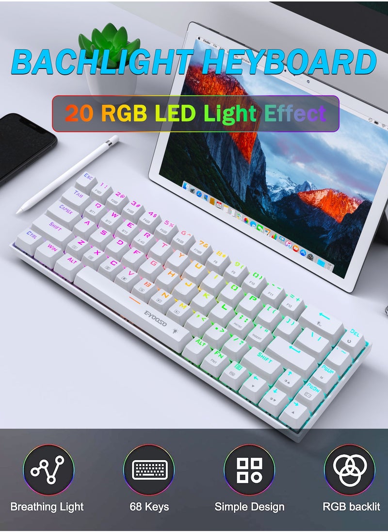 E-YOOSO - Z686 Wireless 65% Mechanical Gaming Keyboard, 68-Key RGB Backlit with Clicky Blue Switches, Bluetooth/2.4G/USB Wired, Triple Mode Compatibility for Windows/Mac OS/iOS/Android/PS4 – Ideal for Home, Office, and Gaming - Image 1