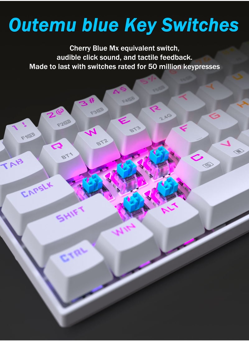 E-YOOSO - Z686 Wireless 65% Mechanical Gaming Keyboard, 68-Key RGB Backlit with Clicky Blue Switches, Bluetooth/2.4G/USB Wired, Triple Mode Compatibility for Windows/Mac OS/iOS/Android/PS4 – Ideal for Home, Office, and Gaming - Image 1