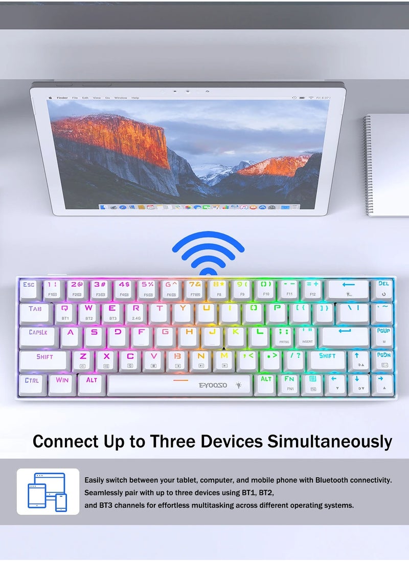 E-YOOSO - Z686 Wireless 65% Mechanical Gaming Keyboard, 68-Key RGB Backlit with Clicky Blue Switches, Bluetooth/2.4G/USB Wired, Triple Mode Compatibility for Windows/Mac OS/iOS/Android/PS4 – Ideal for Home, Office, and Gaming - Image 1