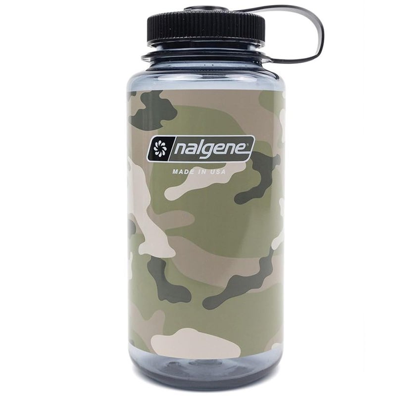 Nalgene Sustain Tritan BPA-Free Water Bottle Made with Material Derived from 50% Plastic Waste  32 OZ  Wide Mouth  Camo Gray
