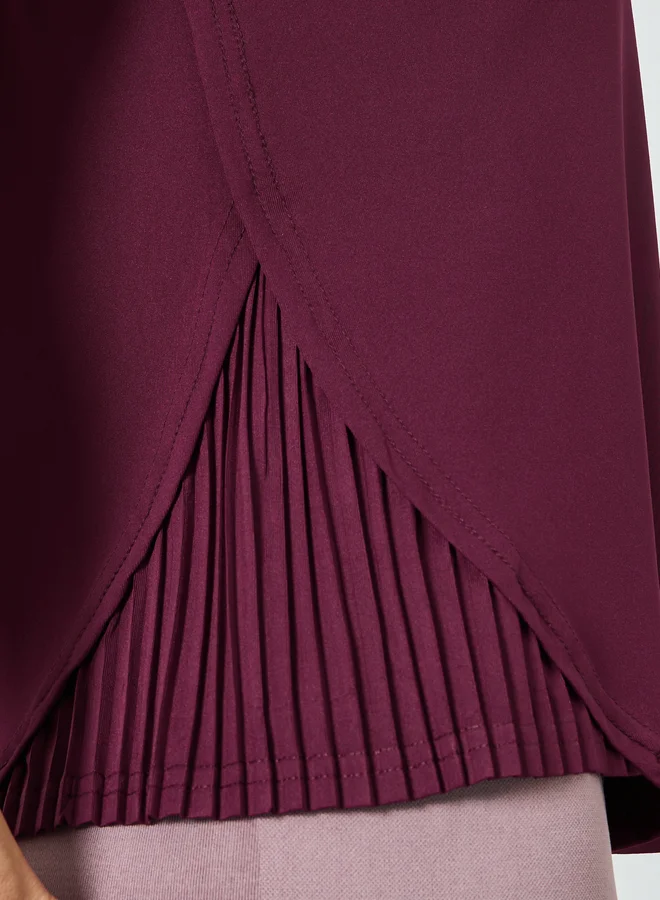 Styli Active Burgundy Burgundy Pleated Side Curved Hem Short Sleeves Top for Women | Best Price UAE