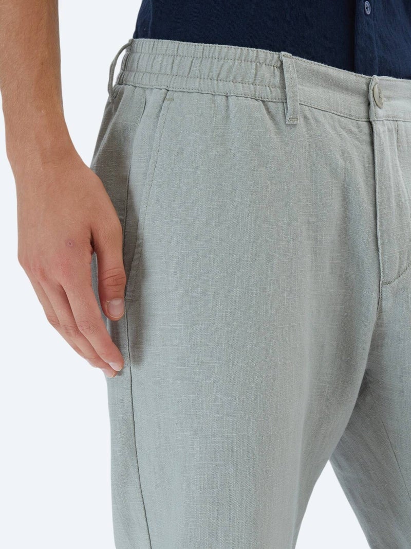 Kip Nile Green Weaving Jogging Fit Casual Cotton Blended Trousers - Image 5