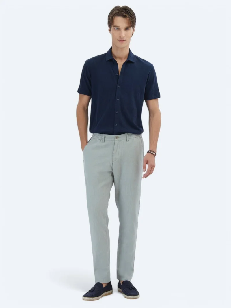 Kip Nile Green Weaving Jogging Fit Casual Cotton Blended Trousers