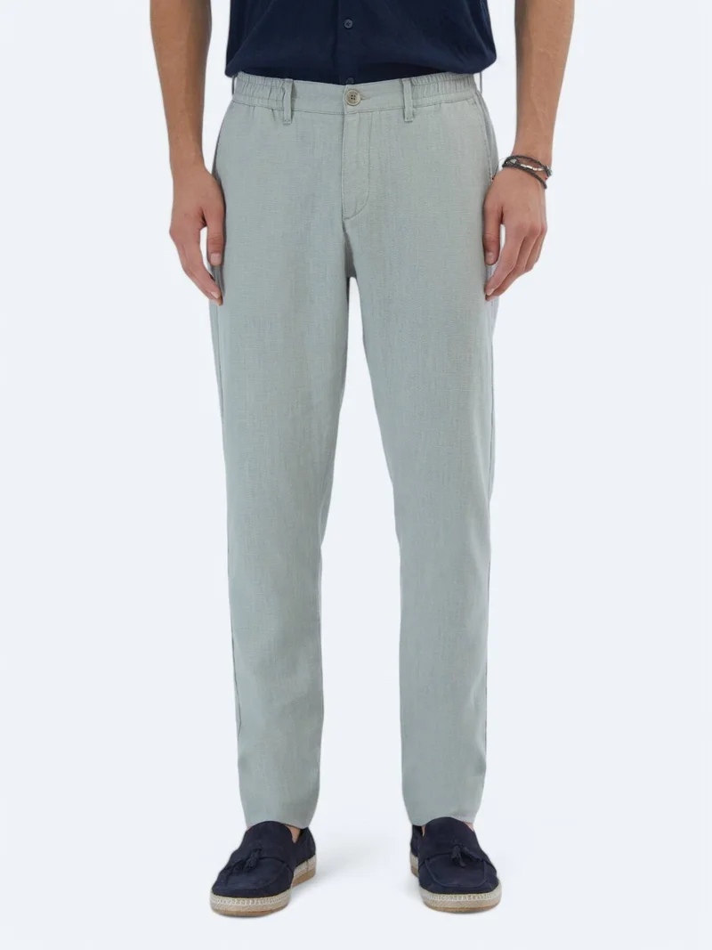Kip Nile Green Weaving Jogging Fit Casual Cotton Blended Trousers