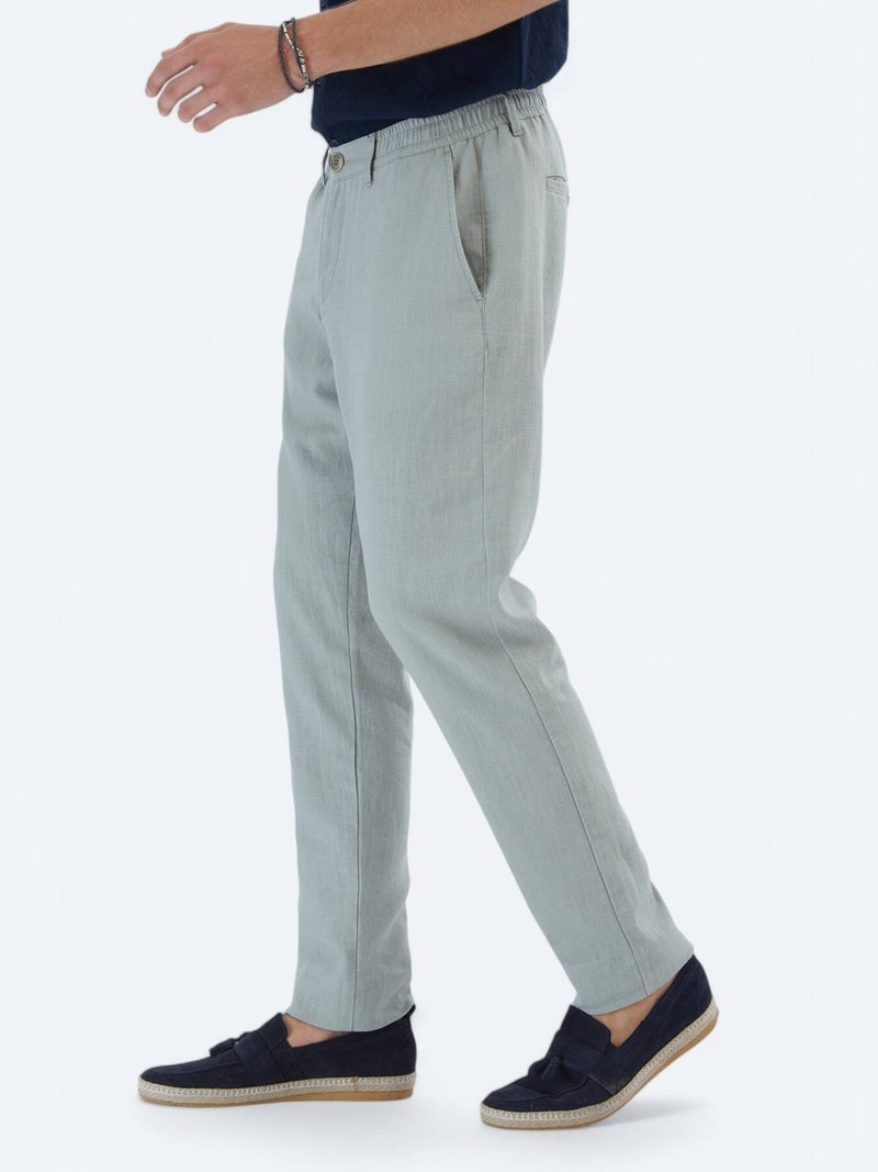 Kip Nile Green Weaving Jogging Fit Casual Cotton Blended Trousers - Image 3