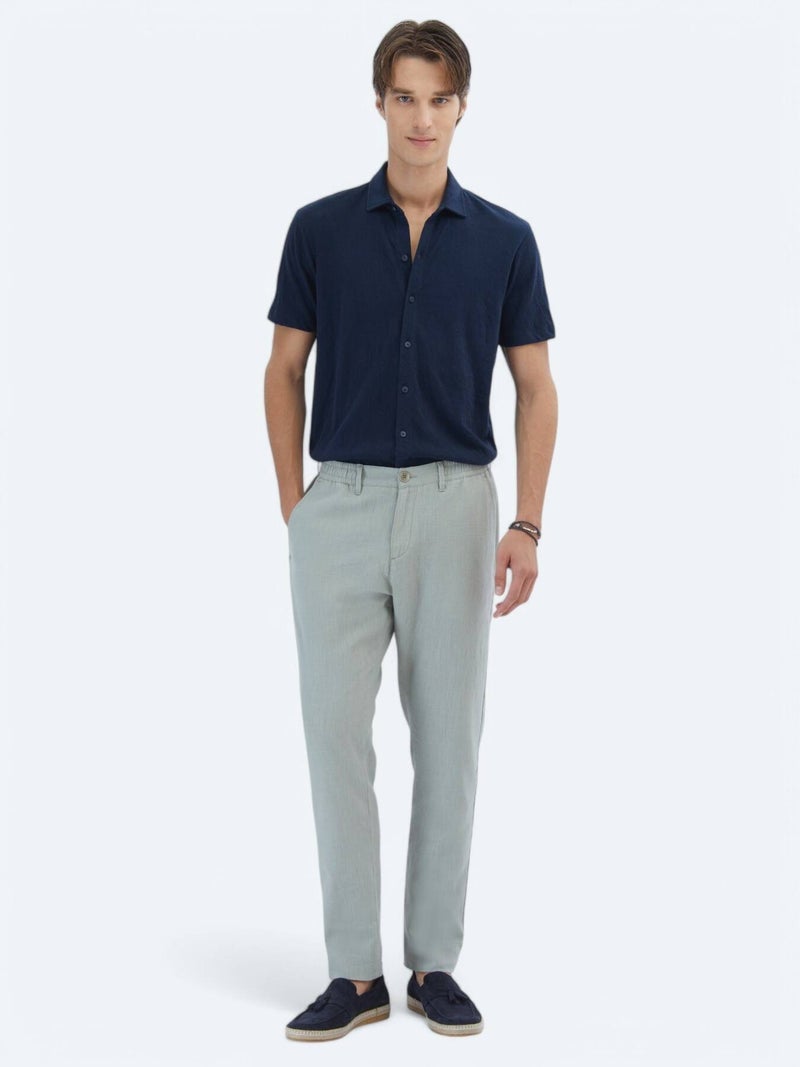 Kip Nile Green Weaving Jogging Fit Casual Cotton Blended Trousers - Image 1