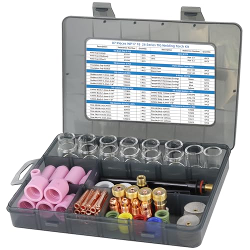 Zinger 87PCS TIG Welding Torch Accessories Kit Stubby Gas Lens #10 12 Glass Cup Alumina Nozzle Collets Body Kit for WP-17/18/26 TIG Welding Torch - Image 2