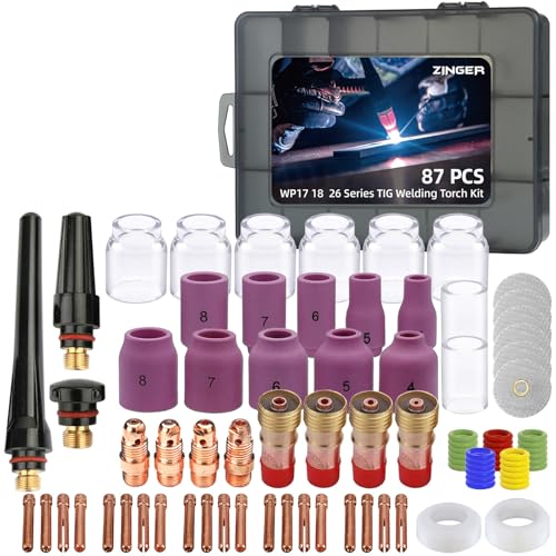 Zinger 87PCS TIG Welding Torch Accessories Kit Stubby Gas Lens #10 12 Glass Cup Alumina Nozzle Collets Body Kit for WP-17/18/26 TIG Welding Torch - Image 1