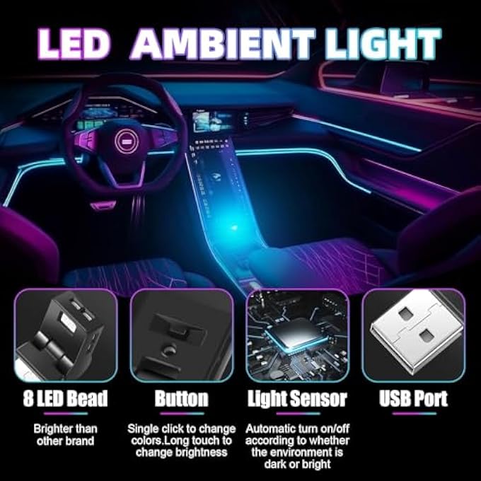 Bukela 2Pcs Mini Usb Led Light For Car Interior Rgb Ambient Night Lamp With 8Color Dimming Portable 5V PlugIn Mood Lighting For Laptop Keyboard Camping And Party Use - Image 5