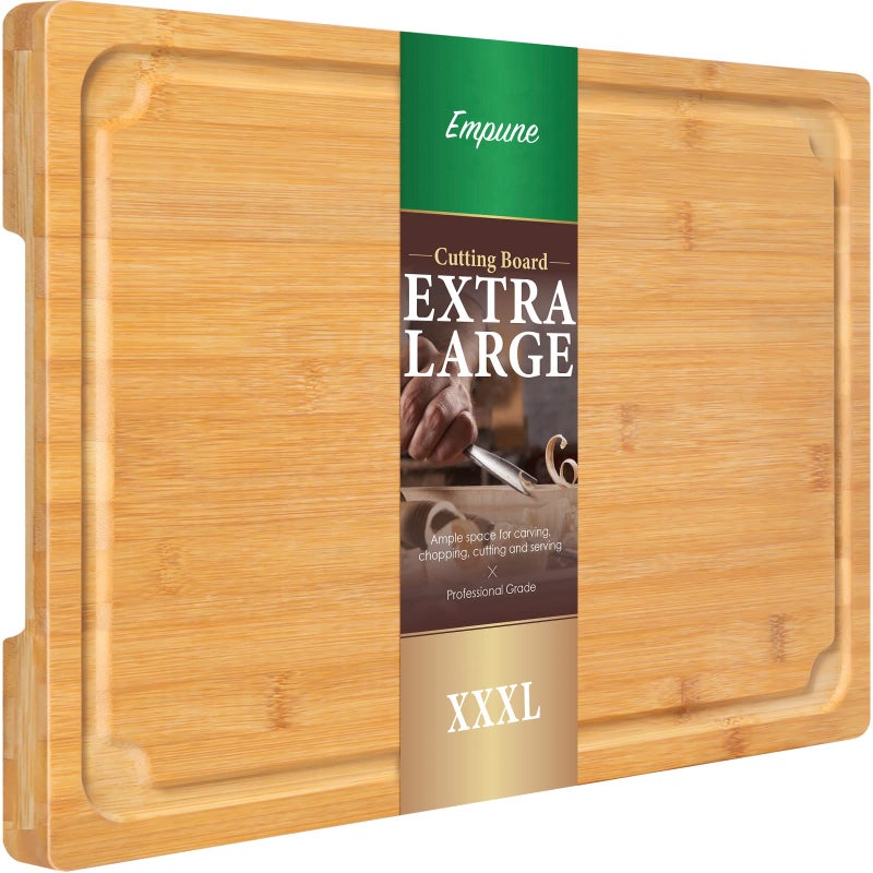 3XLarge Cutting Board 24 Bamboo Cutting Boards for Kitchen with Juice Groove and Handles Kitchen Chopping Board for Meat Cheese board Heavy Duty Serving Tray 3XL Empune