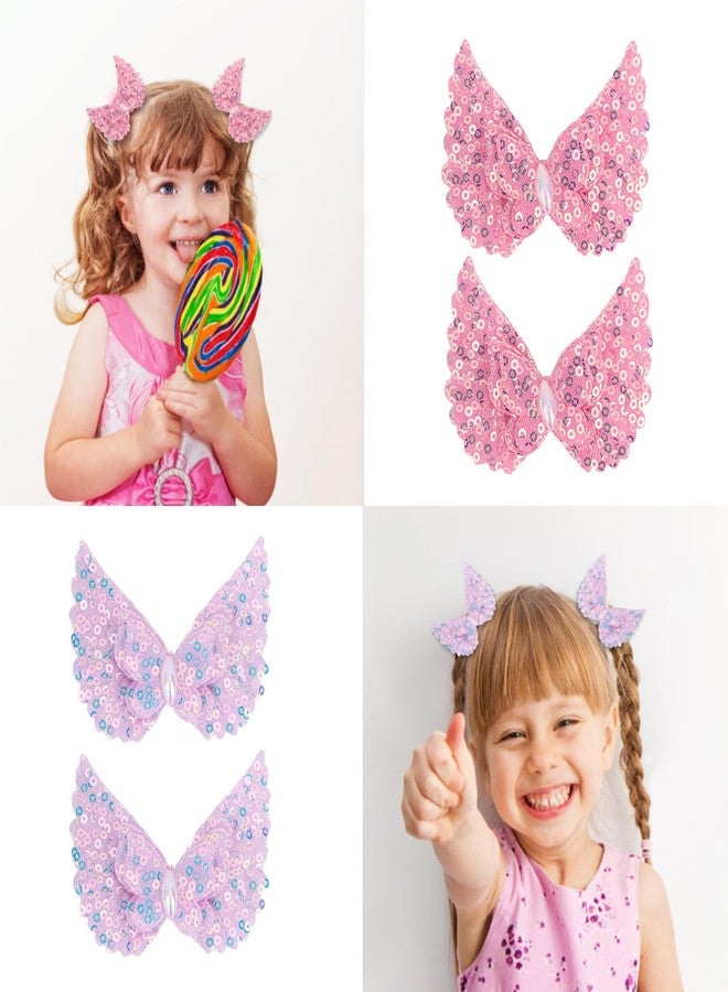 AMCAMI 4PCS Sequined butterfly hairclip purple&hot pink-1 - Image 5