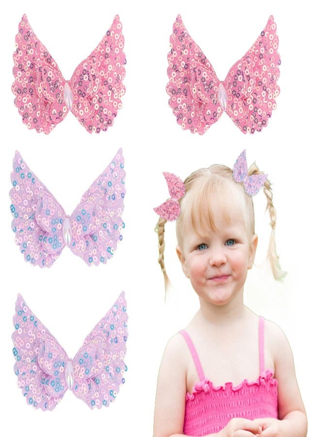 AMCAMI 4PCS Sequined butterfly hairclip purple&hot pink-1 - Image 1