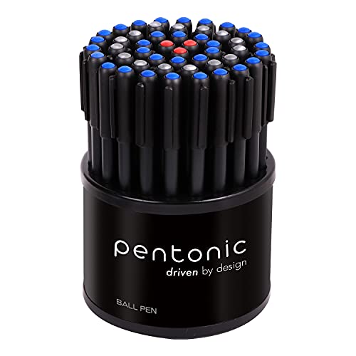 Pentonic 0.7mm Ball Point Pen Tumbler Pack | Black Body | Blue, Black & Red Ink | Pack of 50 Pens - Image 1