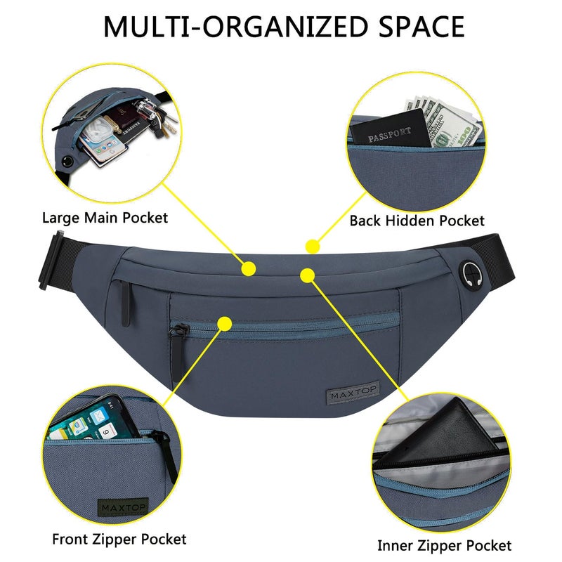 MAXTOP Large Fanny Pack Crossbody Bags for Men Women Sling Bag with 4-Zipper Pockets,Runner Gifts for Enjoy Traveling Hiking Workout Dog Walking Casual Hands-Free Passport Bag Carrying All Phones - Image 3