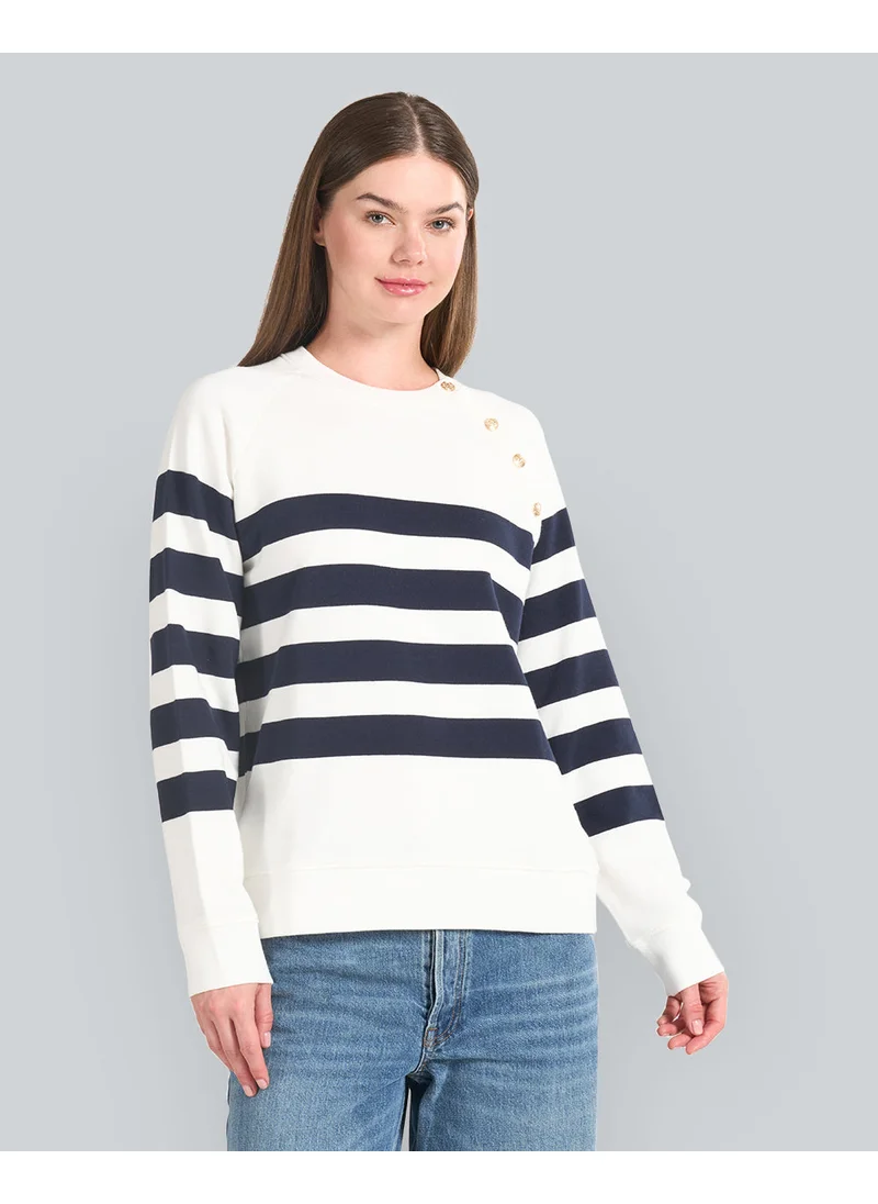GANT Striped Gold Buttoned Crew Neck Sweatshirt